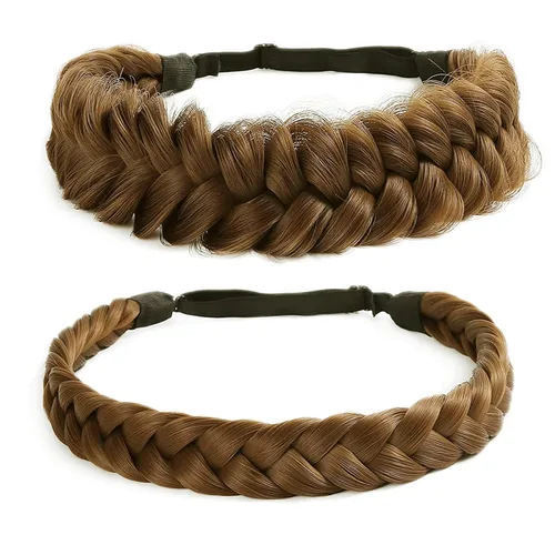 Vista 15 de Diadema trenzada, 2 combinaciones de 3 hebras, desordenada, ancha, esponjosa, elástica, diadema trenzada, accesorio de belleza para mujeres y niñas