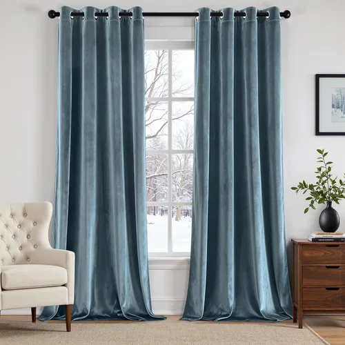 Vista 28 de ANRODUO Cortinas de terciopelo beige de 45 pulgadas de largo, opacas con aislamiento térmico insonorizado, cortinas de privacidad para oscurecer
