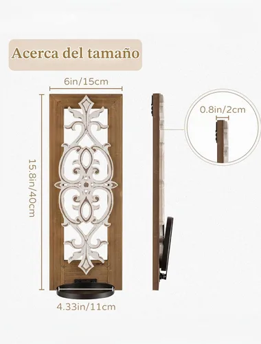 Vista 3 de Juego de 2 candelabros de pared tallados en madera