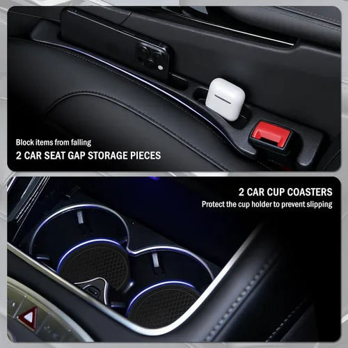 Vista 3 de Organizador de espacio para asiento de coche 2 en 1 y juego de posavasos para portavasos, nuevo tapón para el espacio del asiento del coche