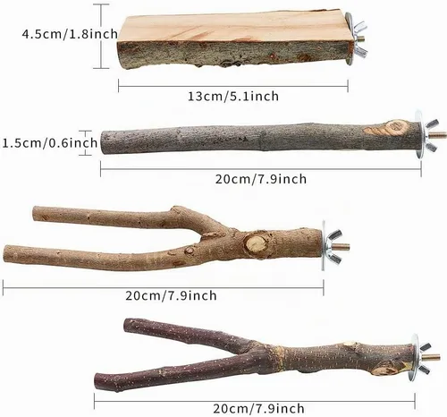 Vista 2 de Juego de 4 perchas de madera natural para jaula de periquitos