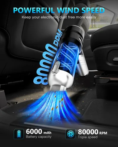 Vista 3 de NEVERLAND Aspiradora de mano inalámbrica para automóvil, 15000 PA de alta potencia 4 en 1, portátil, plegable, pequeño kit de detalles, aspiradora