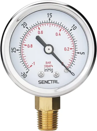 Vista 14 de SENCTRL - Medidor de presión de vacío de 30inHg, esfera de 2", NPT de 1/8, montaje inferior, estuche de acero inoxidable, resistente al agua