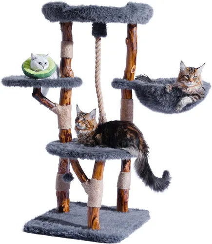 Vista 8 de Torre Estética para Gatos para Gatos Grandes, Árbol Grande para Gatos Maine Coon de Interior con Piel de Zorro Sintética, Poste Rascador de Sisal