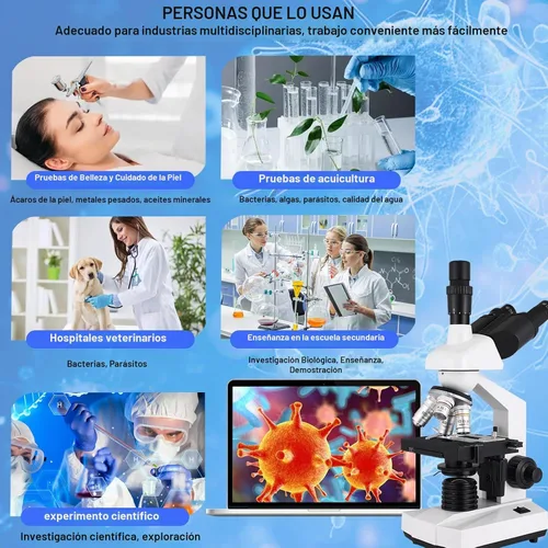 Vista 3 de Microscopio Trinocular Compuesto, aumento 40X-5000X, microscopio profesional de grado de investigación con cámara USB y plataforma mecánica