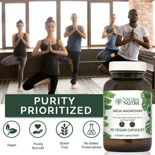 Vista 4 de Natural Nutra Suplemento de mega magnesio de aminoácidos malato, quelato, citrato, mejora la fuerza ósea 400 mg, 90 cápsulas