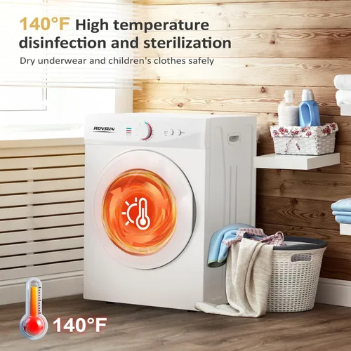 Vista 5 de Bonnlo Secadora de ropa compacta, secadora de ropa portátil de 1.8 pies cúbicos con bañera de acero inoxidable, secadora de ropa de carga frontal