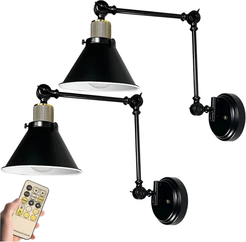 Vista 9 de Lámpara de pared con pilas, sin necesidad de cableado, iluminación de pared, con brazo oscilante, con control remoto regulable, para interiores