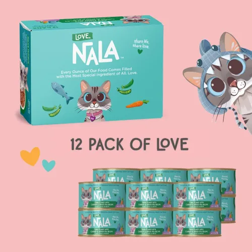 Vista 9 de LOVE, NALA - Comida húmeda natural para gatos adultos - Atún en copos con zanahoria y guisantes verdes en caldo - Sin granos, sin OMG, proteína