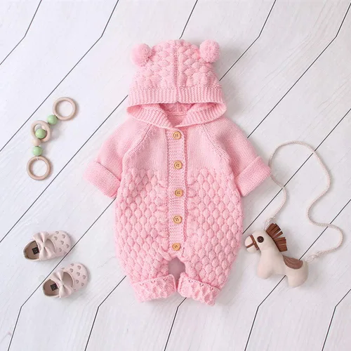 Vista 4 de Suéter de punto unisex con capucha y orejas de oso en 3D, de manga larga, ropa de dormir para el invierno
