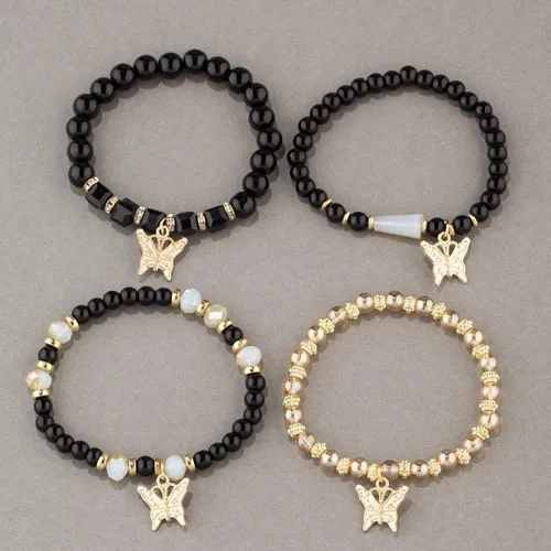 Vista 4 de Pingyongchang Pulseras bohemias para mujer, estilo bohemio, multicapa, con cuentas doradas, apilables, elásticas, hechas a mano, multicolor