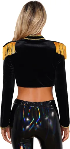Vista 4 de Runhomal Uniformes de banda de marcha para mujer, para Halloween, circo, Ringmaster, cosplay, abrigo, ropa de abrigo
