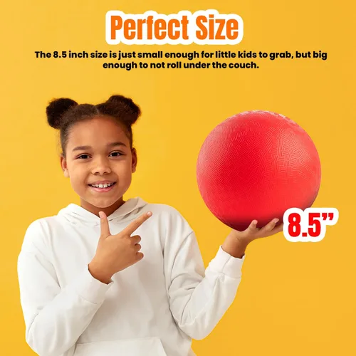 Vista 5 de New Bounce Pelotas de juegos para niños, juego de 4 pelotas de goma para rebotar más bomba y 2 pines, tamaño reglamentario para dodgeball y más