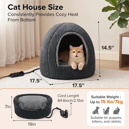 Vista 7 de Camas tipo cueva plegables 2 en 1 con calefacción para gatos