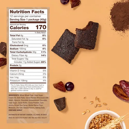 Vista 2 de Nature’s Bakery Barras de Brownie de Doble Chocolate, Granos Enteros, Dátiles y Cacao, a Base de Plantas, Sin Lácteos, Barra de Snack, 1 caja con 12