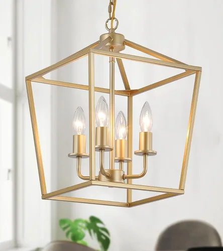 Vista 11 de AMZASA UL Listada Lámpara de araña industrial negra de 4 luces, lámpara colgante de jaula metálica de granja, estilo rústico geométrico, accesorios