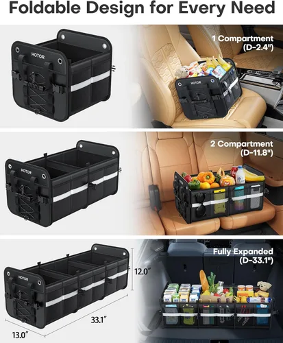Vista 2 de HOTOR Organizador de maletero para SUV – Caja de almacenamiento de coche con tiras reflectantes, organizador plegable de coche con gran capacidad