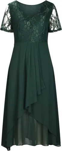 Vista 4 de Vestido de verano para mujer, elegante, acampanado, de gasa, largo por debajo de la rodilla, vestido de dama de honor, media manga, ajustado