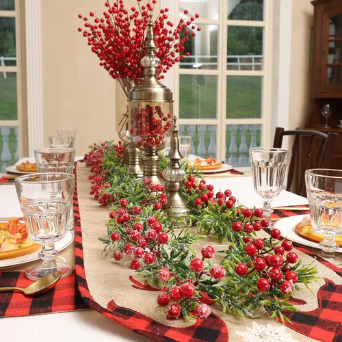 Vista 5 de Guirnalda de Navidad con luces que funciona con pilas, guirnalda de Navidad iluminada con 20 luces LED de bayas rojas de 5.6 pies, decoraciones