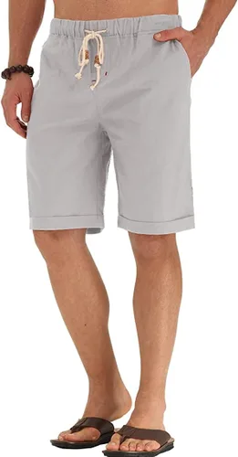 Vista 5 de Sailwind Pantalones cortos de lino para hombre, estilo casual, con cordón, para playa