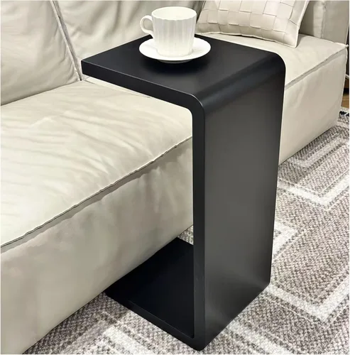 Vista 7 de Mesa auxiliar en forma de C, mesa auxiliar de madera maciza para sofá, cama y sala de estar, mesa auxiliar pequeña para aperitivos que ahorra