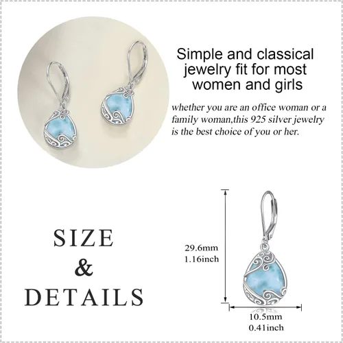 Vista 227 de Aretes colgantes con forma de lágrima de filigrana de piedra lunar de plata de ley 925 con cierre de palanca para mujer, regalos de joyería
