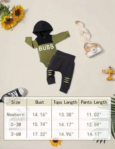 Vista 6 de Fommy Ropa para bebé recién nacido, sudadera con capucha de manga larga y pantalones largos, conjunto de 2 piezas para otoño e invierno