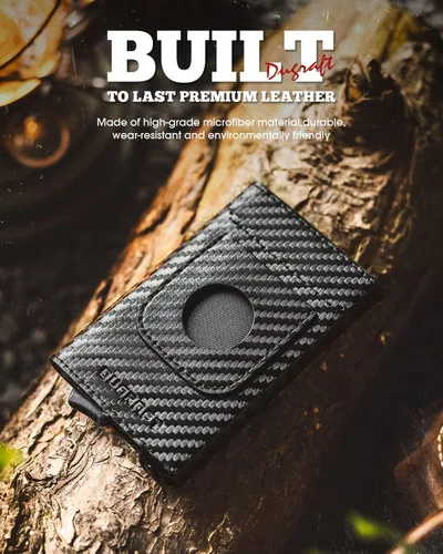 Vista 6 de DUGRAFT Cartera desplegable con soporte AirTag, cartera con bloqueo RFID con clip para dinero, cartera inteligente para tarjetas de crédito
