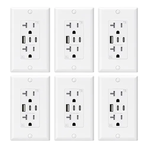 Vista 21 de ELEGRP Tomacorrientes USB, tomacorriente de pared de 15 amperios con 3 puertos USB, tomacorrientes con puertos USB C duales, receptáculos