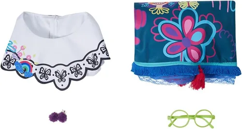 Vista 5 de Disfraz de bordado floral para mujer, vestido retro para adultos, vestido grande con vuelo, camisa de cosplay con lentes y aretes