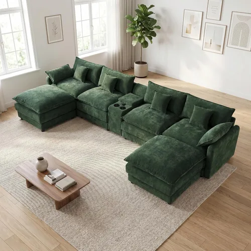 Vista 12 de ONEMMLION Cloud Couch - Sofá modular seccional en forma de U de 114 pulgadas, cómodos sofás seccionales para sala de estar, sofá moderno de felpilla