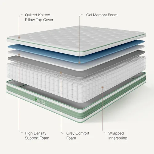 Vista 3 de Novilla Colchón individual de 12 pulgadas, colchón híbrido de tamaño individual en una caja, espuma viscoelástica de gel y resortes individuales