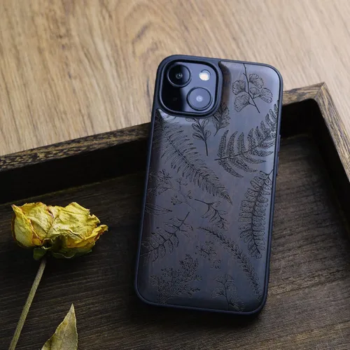 Vista 4 de Carveit Funda magnética de madera para iPhone 13 [madera real dura y TPU suave] funda protectora de madera única y elegante a prueba de golpes