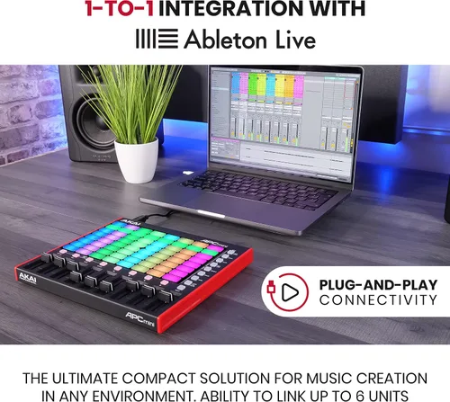 Vista 2 de Akai Professional APC Mini MK2 USB MIDI Pad Controller 64 blocs RGB, 9 faders, modo de batería y nota, mapeo 1:1 para Ableton Live