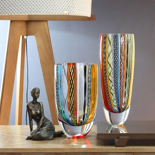 Vista 6 de Ca D Oro - Jarrón de cristal boho con bastones de colores soplado a mano estilo Murano para flores y decoración, modelo 72 MS