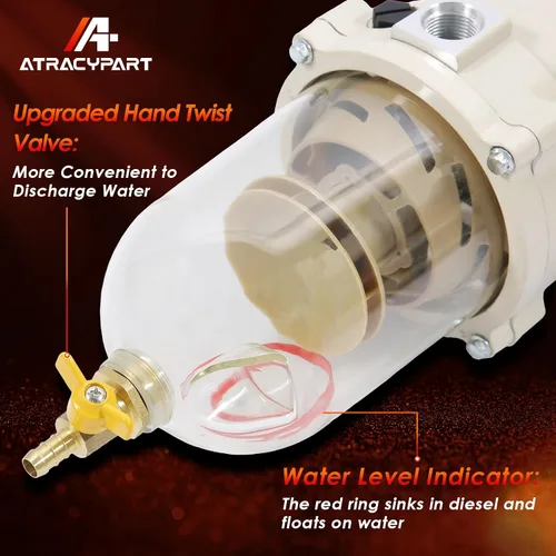 Vista 3 de Filtro de combustible marino diésel mejorado Turbina separador de agua SERIE 900 900FH 90GPH ｜ Con válvula de giro manual ｜ Compatible con camiones