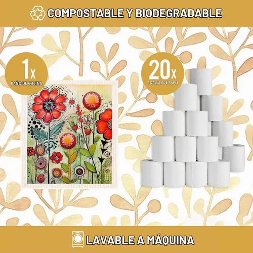 Vista 3 de Juego de 6 paños de cocina de flores primaverales, de secado rápido, absorbentes Animal