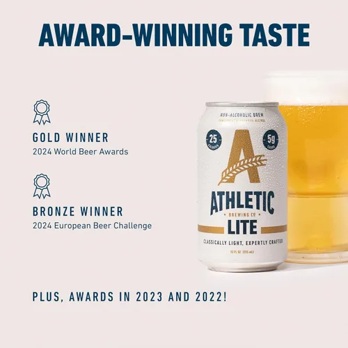 Vista 2 de Athletic Brewing Company Cerveza artesanal sin alcohol, baja en carbohidratos con cuerpo ligero de arroz y malta, combina con ensalada y pizza