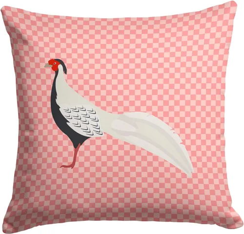 Vista 474 de Caroline's Treasures BB8163PW1414 Beltsville - Almohada decorativa de tela a cuadros pequeños, color blanco, pavo y gallina azul, lavable a máquina