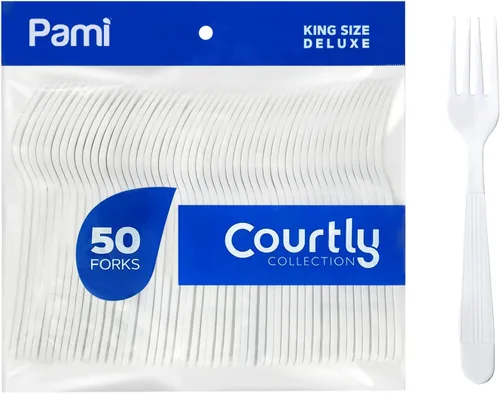 Vista 7 de PAMI Juego de cubiertos de plástico blanco resistente, 48 piezas (16 tenedores, cuchillos, cucharaditas), utensilios de plástico blanco de un solo