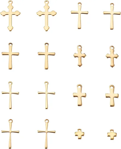 Vista 10 de Crafans Dijes de cruz de acero inoxidable con agujero grande Crucifijo Jesús Ankh Cruz colgante lateral para hacer joyas, manualidades de Pascua