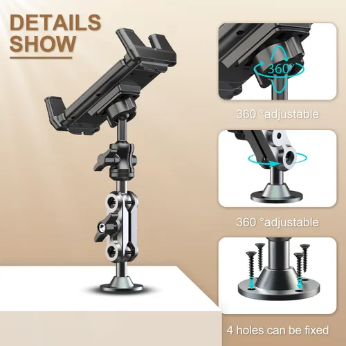 Vista 3 de WUITIN Soporte de aluminio resistente para tableta, soporte para tableta, soporte de montaje en automóvil, soporte ajustable de 2 etapas de 360°