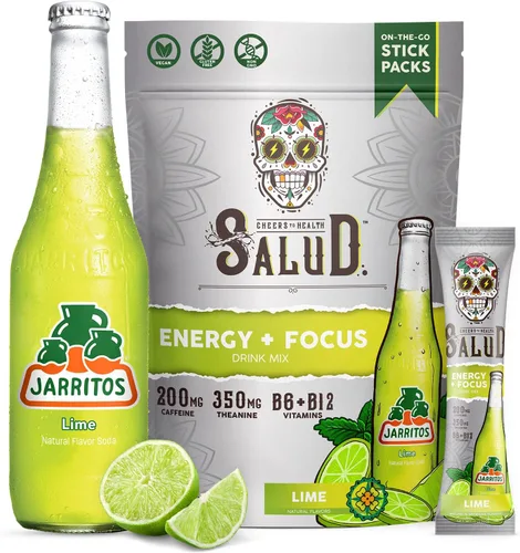 Vista 11 de Salud 2-en-1 Polvo para Bebida Energética + Enfoque, Sabor Cereza Lima, Cafeína Orgánica, B6 + B12, Teanina, Paquetes de Bebida Energética Limpia