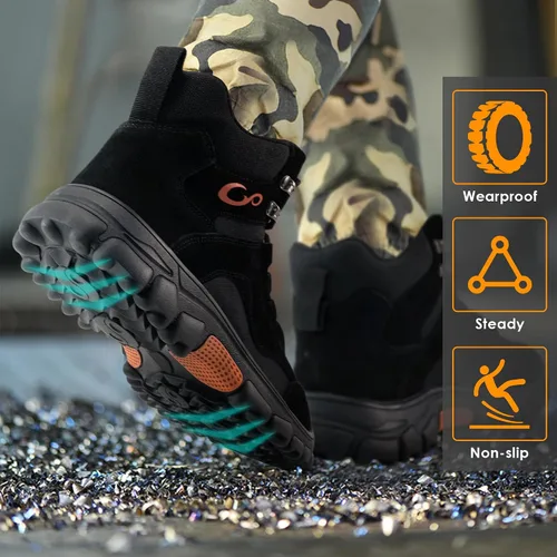 Vista 6 de Ablanczoom Botas de trabajo para hombre con puntera de acero – ASTM F2412-24 Calzado de construcción antideslizante cómodo, transpirable y duradero