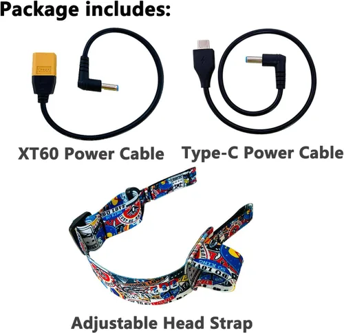 Vista 2 de Cable de alimentación XT60 macho enchufe para DJI Avata Goggles 2 Lipo batería, correa para la cabeza para DJI Avata Goggles 2 accesorios de peine