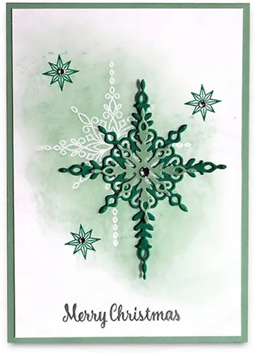 Vista 3 de Juego de 7 piezas de troqueles de metal con diseño de copo de nieve Starlight, troqueles de corte de tarjetas de copo de nieve de Navidad
