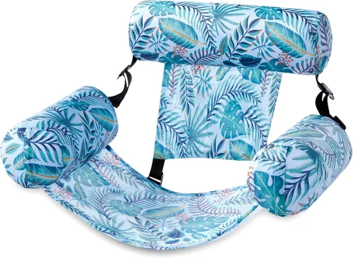 Vista 13 de Sloosh Sillas flotantes de piscina para adultos, sillas inflables de piscina, hamaca flotante con patrón de plantas para adultos, flotadores