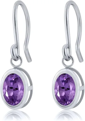 Vista 106 de Gem Stone King Aretes colgantes de plata de ley 925 de 0.276 x 0.197 in con piedra natal ovalada de alambre francés para mujer