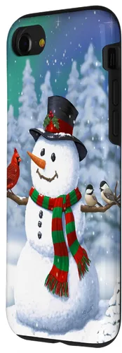 Vista 25 de Funda para iPhone 17 con diseño de muñeco de nieve y pájaros en invierno