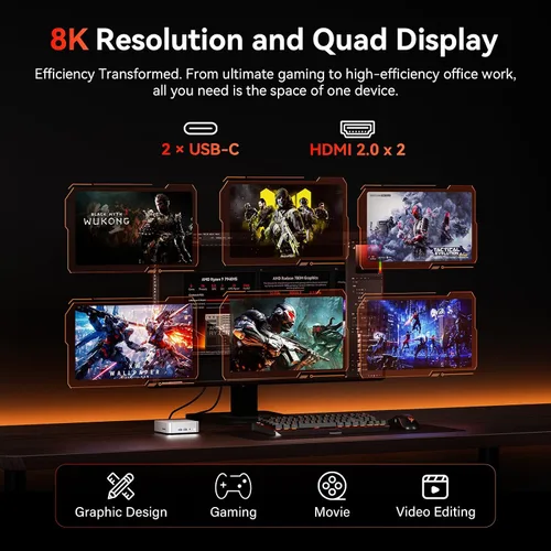 Vista 10 de Mini PC GEEKOM A7, Ryzen 7 7730U (baja potencia) 32 GB de RAM y 500 GB SSD